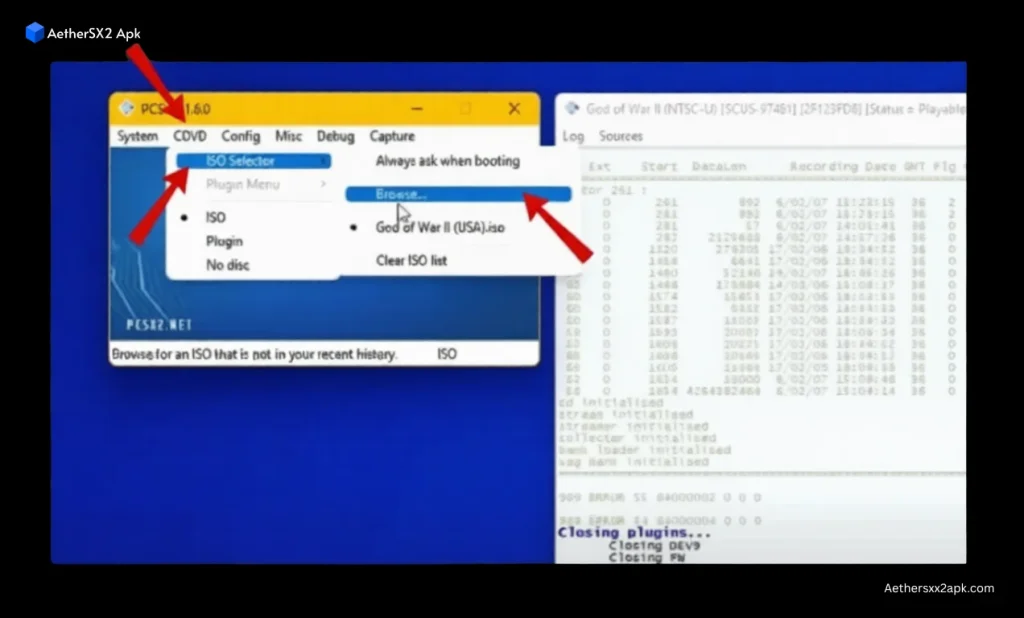 Click CDVD > ISO Selector > Browse
